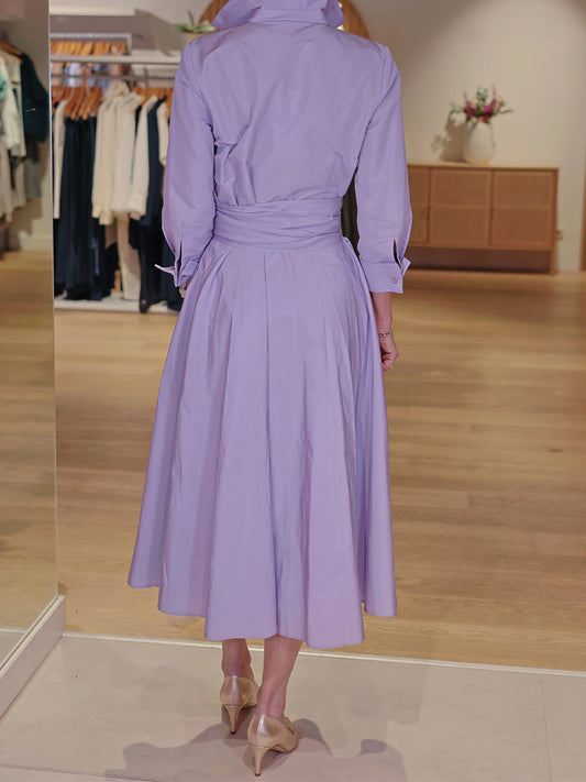 Elegant Belted Pleated Solid Color Midi Dress