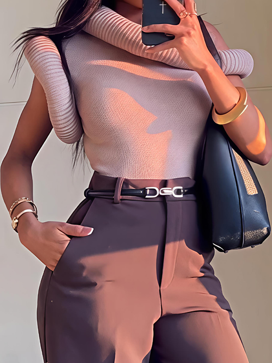 Skew Neck Knitted Top