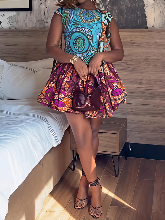 Color Block Printed Mini Dress