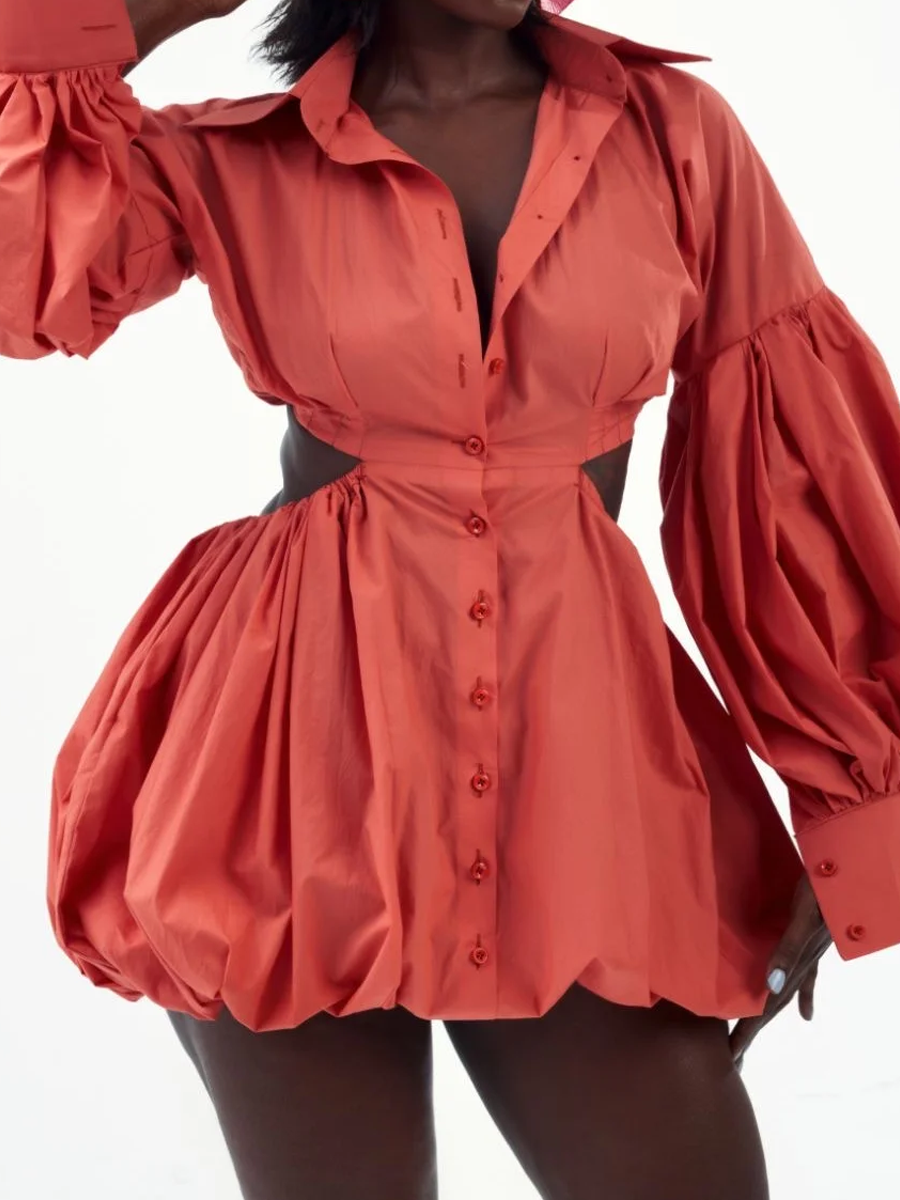 Button Up Front Cut Out Mini Dress