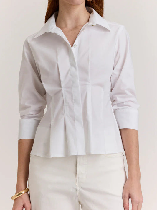 3/4 Ruched Sleeves Fashion Pleated Shirt