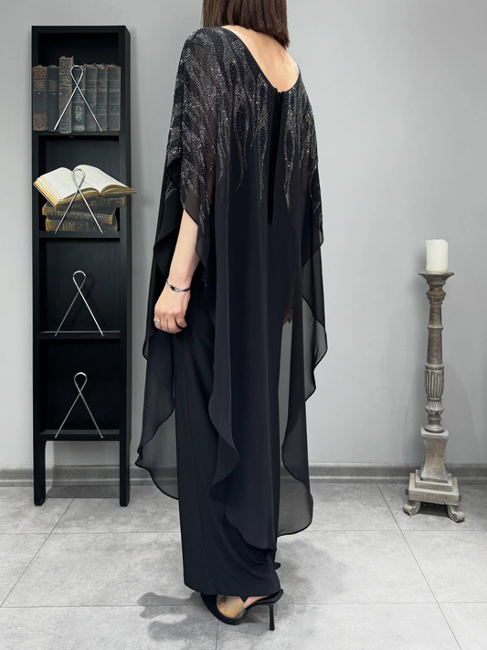 Crystal Embellishments Chiffon Evening Jumpsuit
