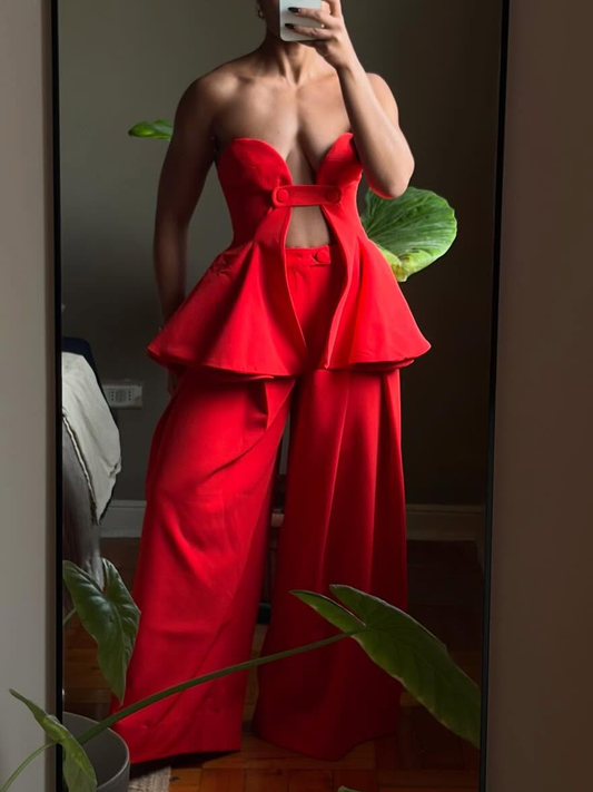 Red Strapless Two Pieces Set