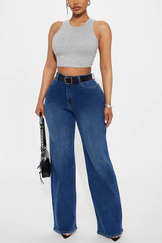 Multicolor Stretch Wide Leg Jeans