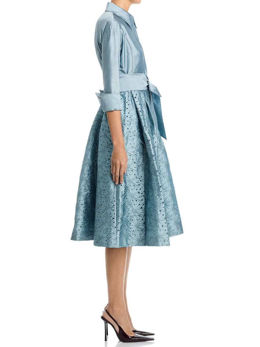 Floral Print Jacquard 3/4 Sleeves Shirt Dress