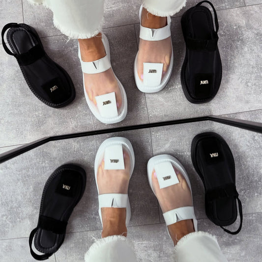Gauze See-through Patchwork Platform Sandals
