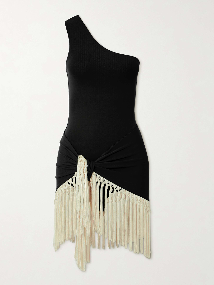 One-shoulder Swimsuit & Fringed Set