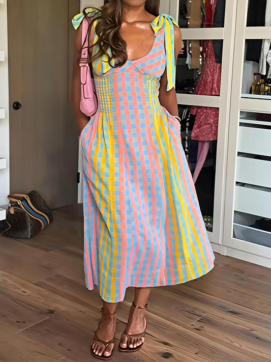 Adjustable Shoulder Ties Midi Dress