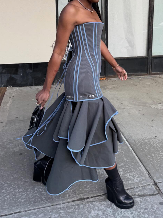 Irregular Hem Strapless Midi Dress
