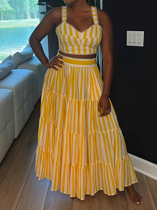 Striped High Waist Two Pieces Dress