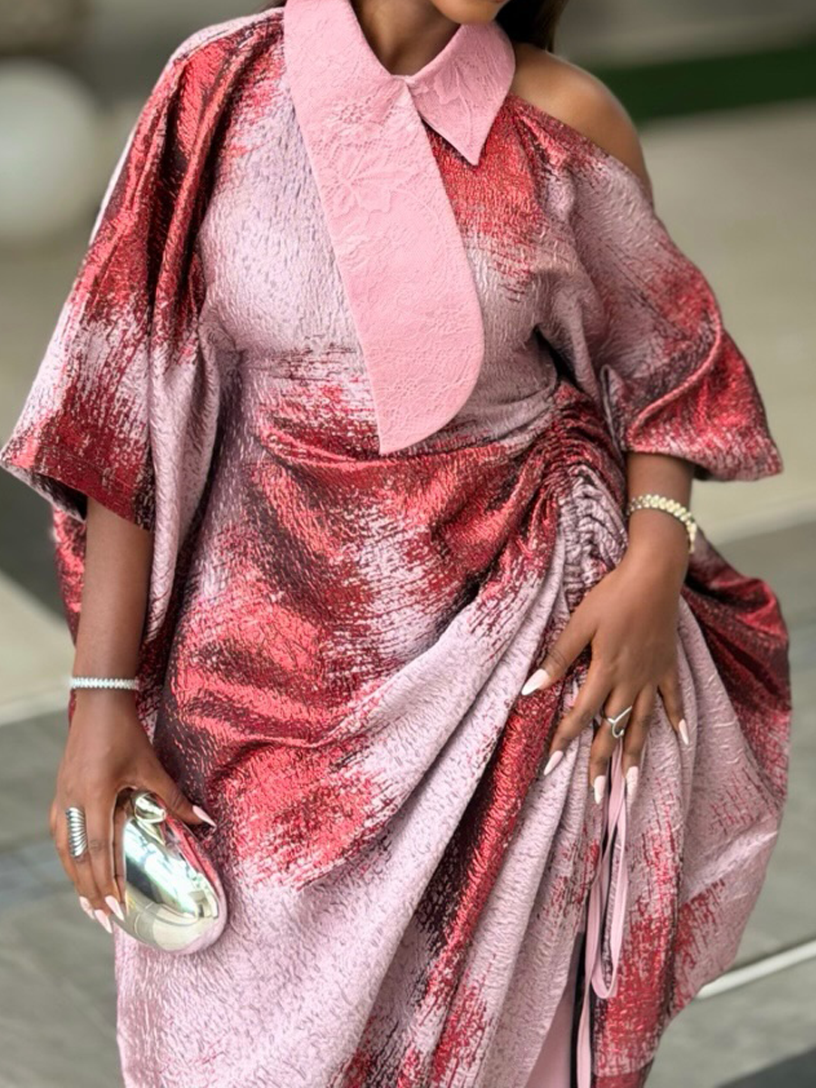 Asymmetric Neck Printed Maxi Dress