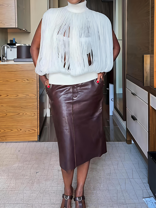 Mockneck Fringed Vest