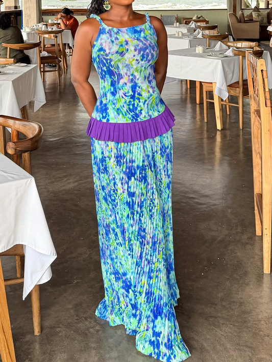 Pleated Patchwork Printed Jumpsuit