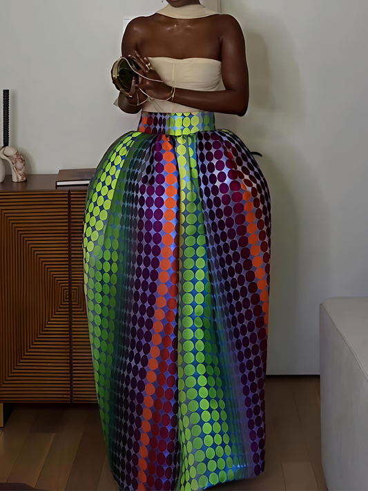 Pleated Polka-dot Jacquard Maxi Skirt