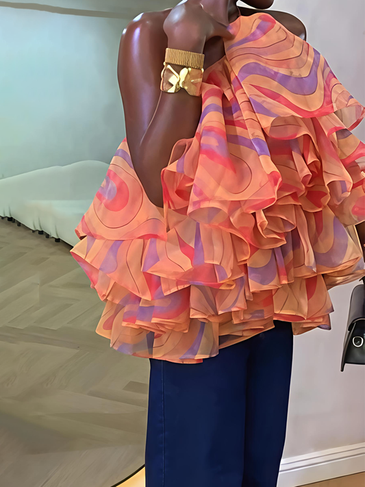 Halter Neck Printed Ruffled Top
