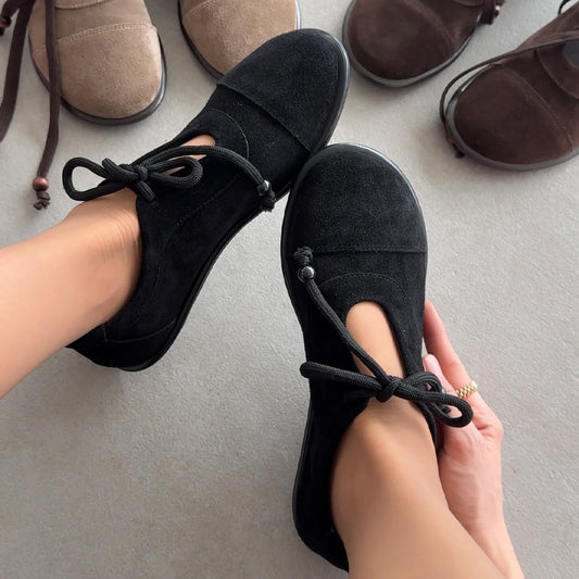 Suede Round-toe Cut-out Comfort Flats