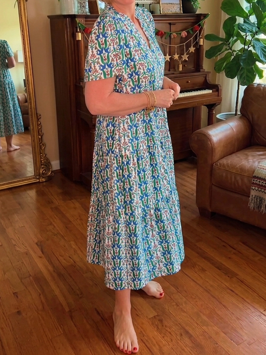 Floral Print Short Sleeve Loose Tiered Dress