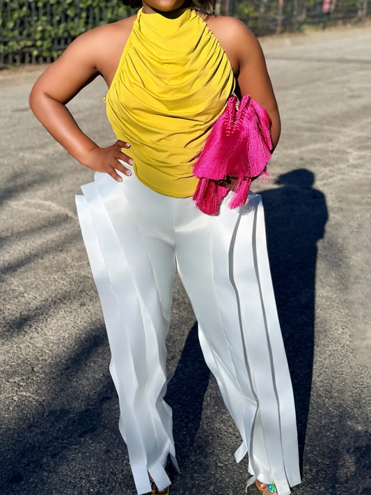 Sleeveless Top & 3D Layered Panels Trousers Set