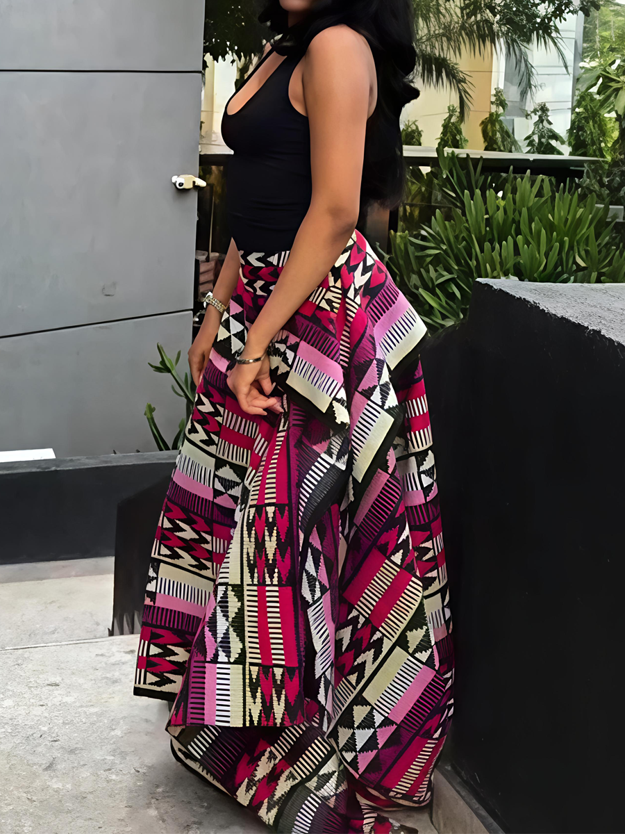 African Print Irregular Hem Skirt