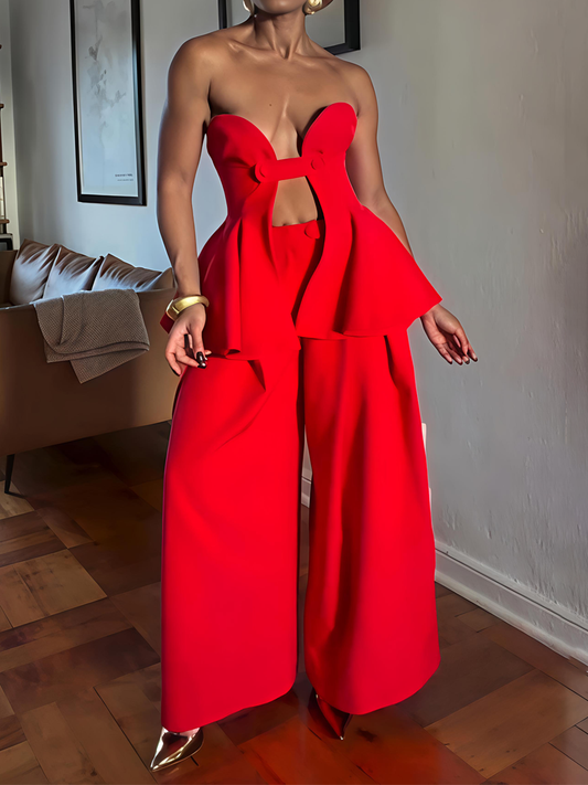 Red Strapless Two Pieces Set