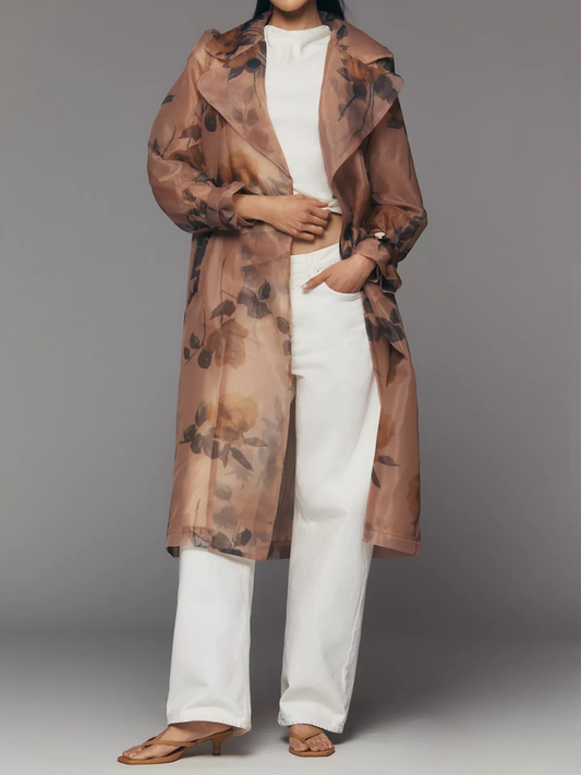 Printed Organza Trench Coat