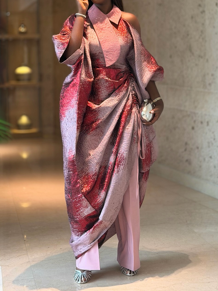 Asymmetric Neck Printed Maxi Dress