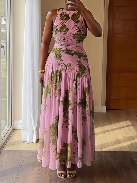 Chiffon Ruched Dropped Waist Dress