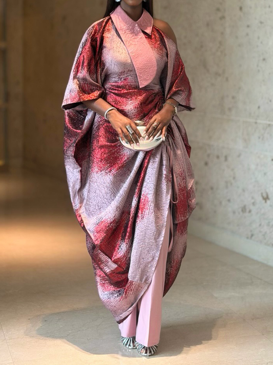 Asymmetric Neck Printed Maxi Dress