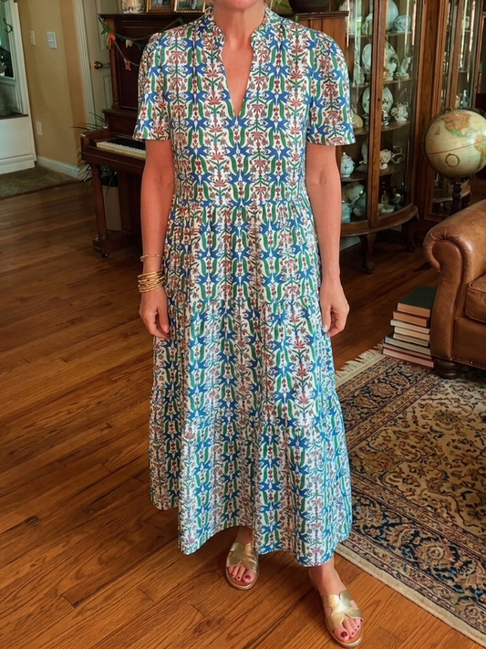 Floral Print Short Sleeve Loose Tiered Dress