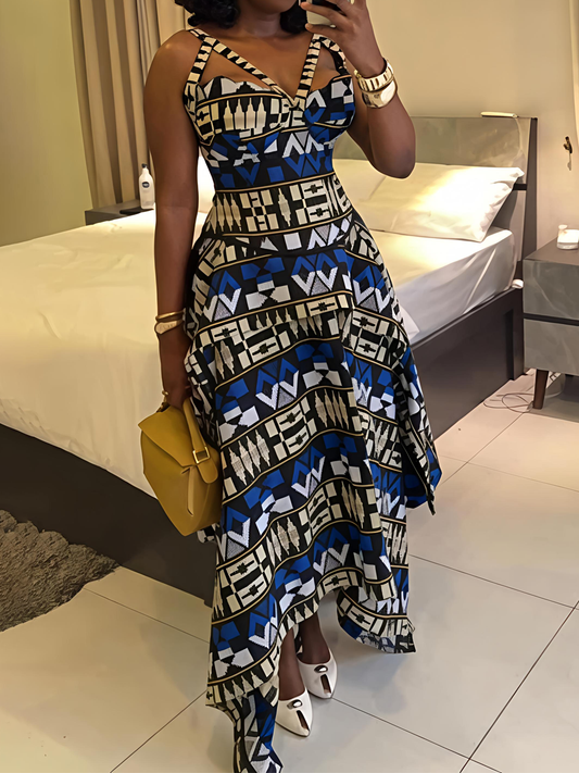 Digital Print Irregular Hem Slip Dress