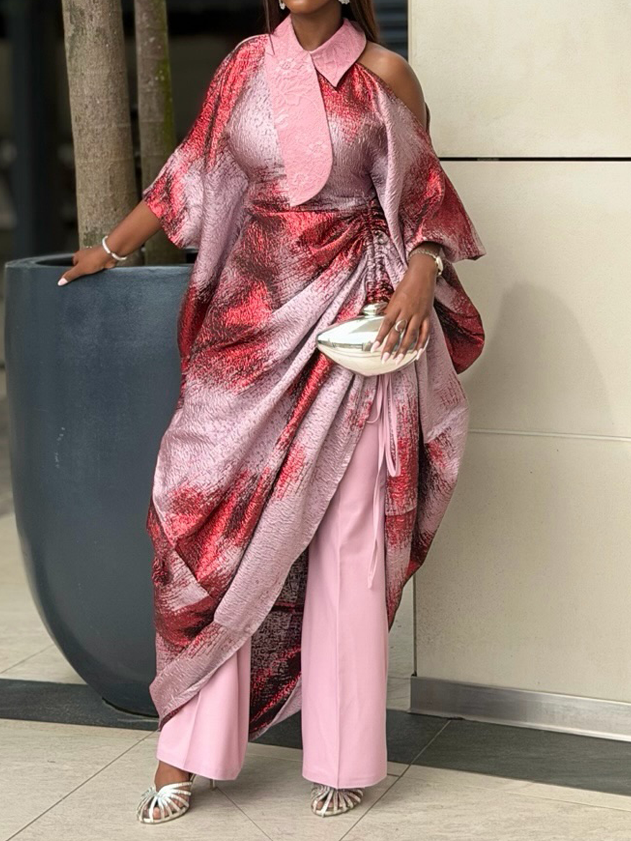 Asymmetric Neck Printed Maxi Dress