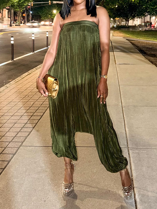 Strapless Pleated Elasticized Jumpsuit