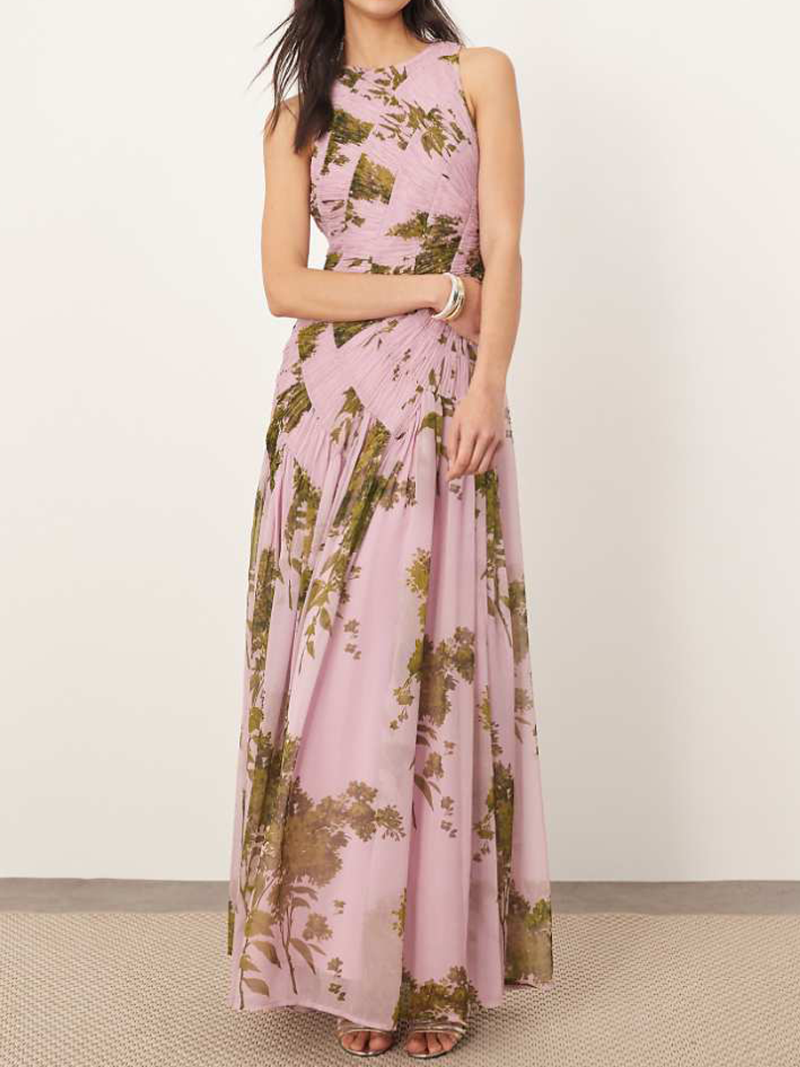 Chiffon Ruched Dropped Waist Dress