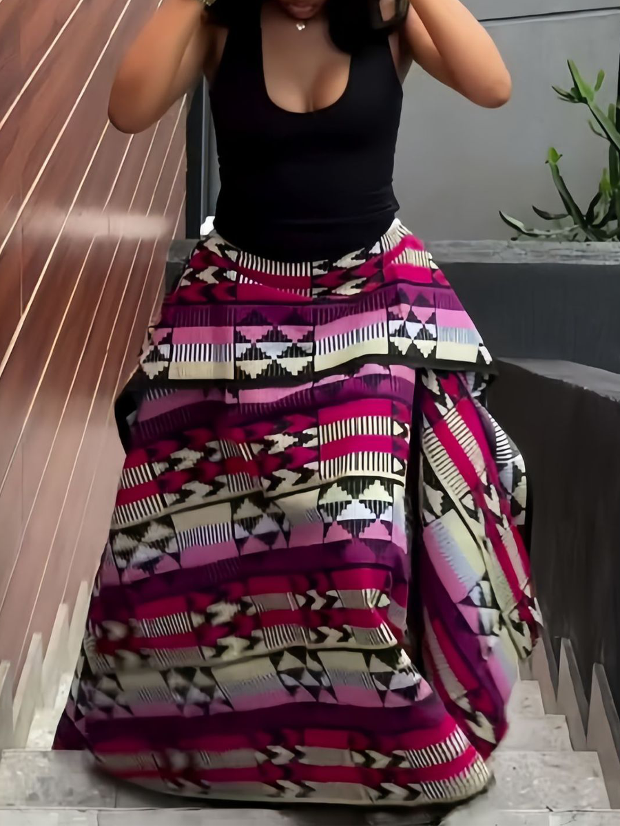 African Print Irregular Hem Skirt