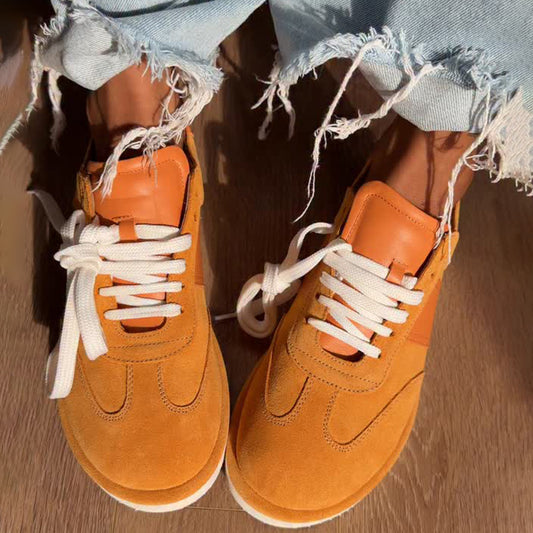 Round-Head Suede Patchwork Lace-Up Sneakers