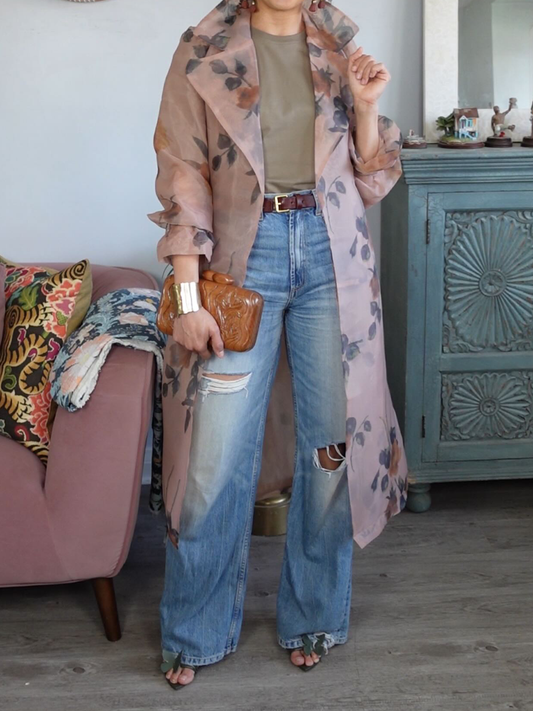 Printed Organza Trench Coat