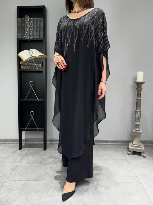 Crystal Embellishments Chiffon Evening Jumpsuit