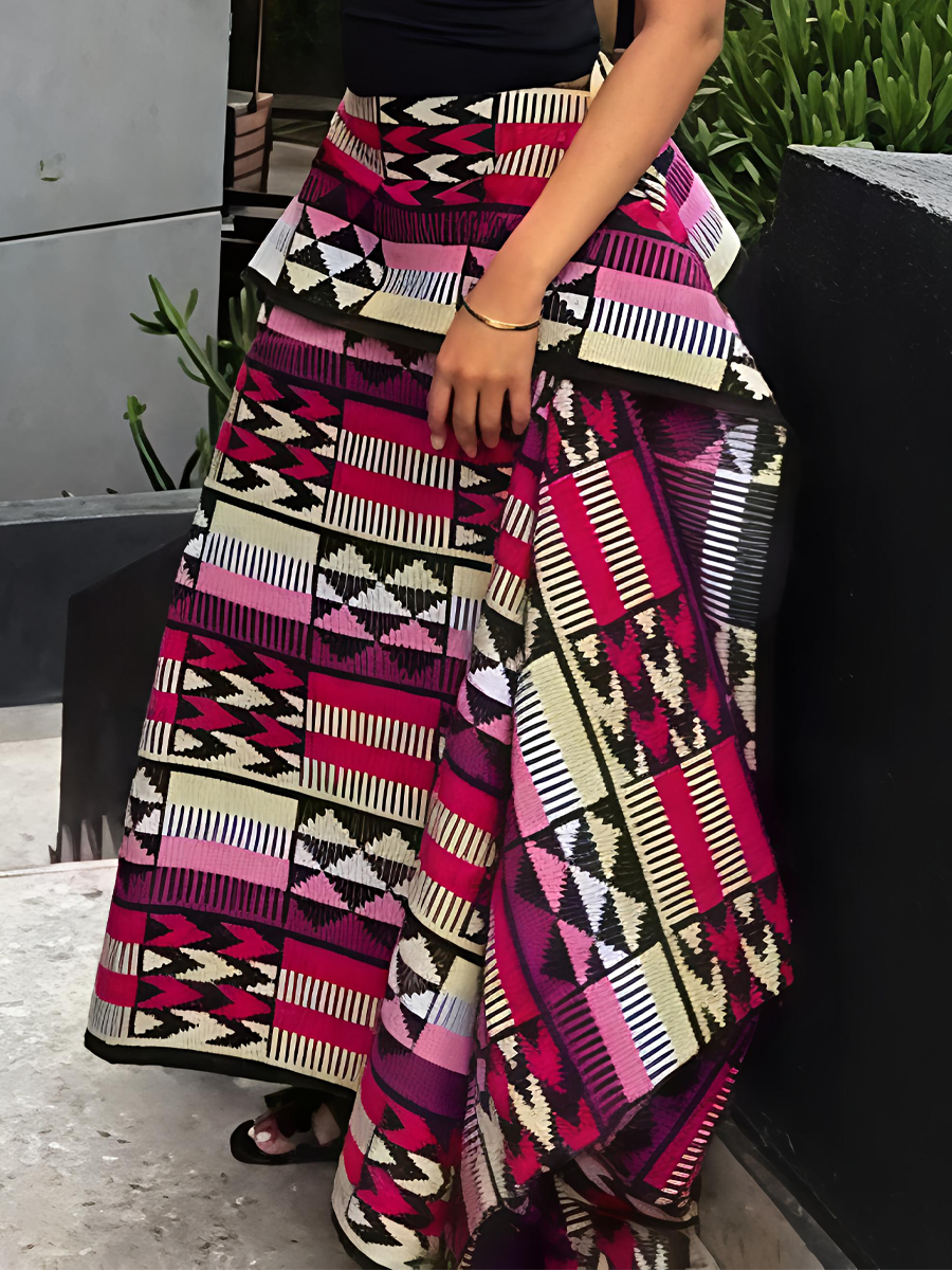 African Print Irregular Hem Skirt