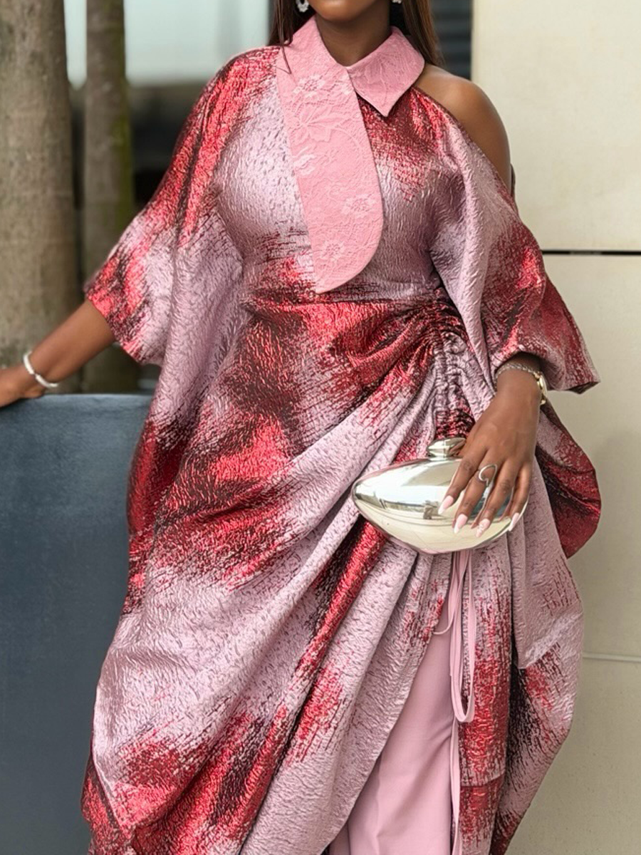 Asymmetric Neck Printed Maxi Dress