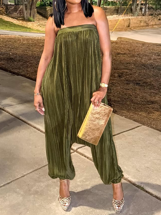 Strapless Pleated Elasticized Jumpsuit