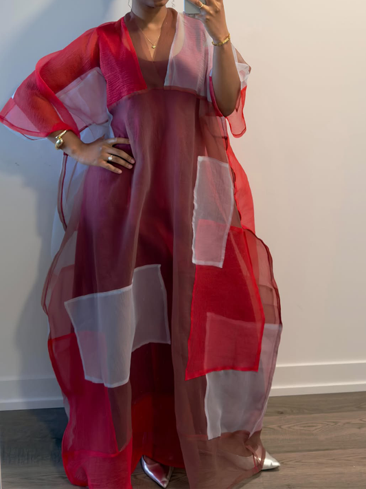 Color Block V Neck Slit Dress