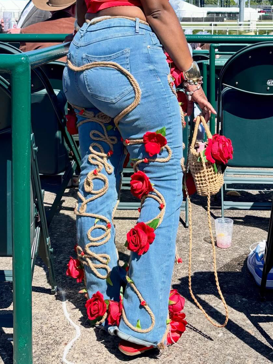 Embellished 3D Floral Jeans