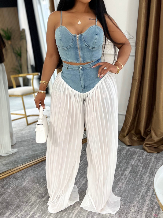 Denim Patchwork Two Pieces Set