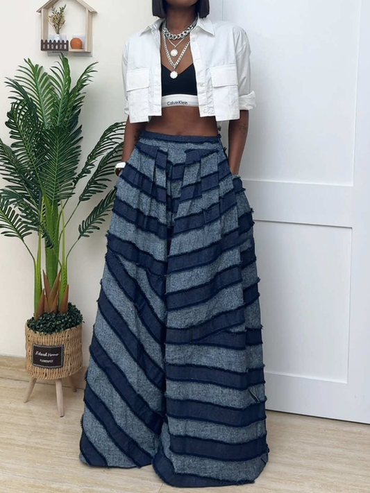Patchwork Distressed Wide Leg Jeans