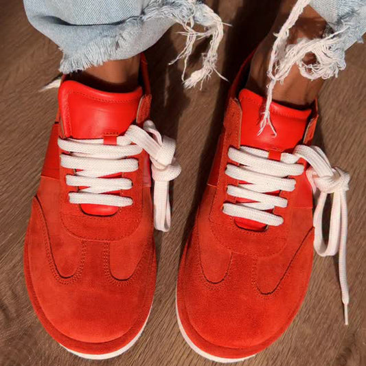 Round-Head Suede Patchwork Lace-Up Sneakers