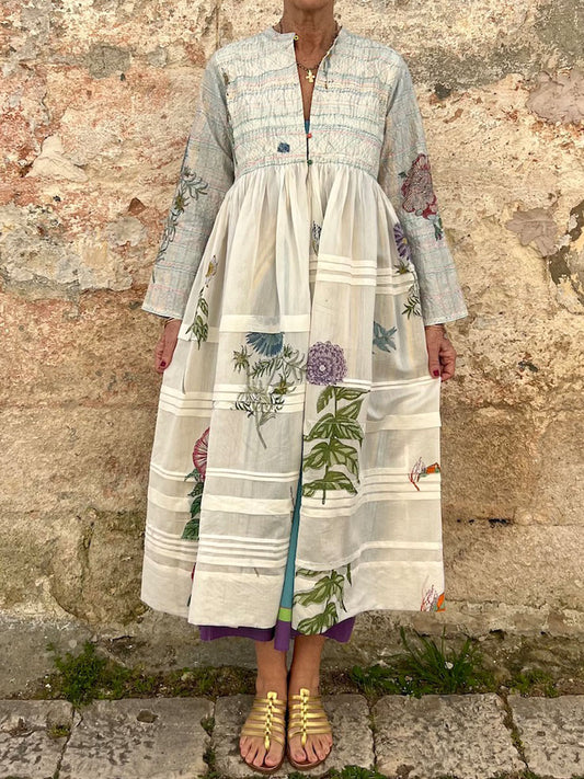 Embroidered Printed Loose Cotton Dress