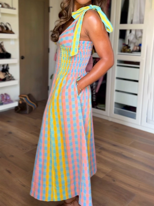 Adjustable Shoulder Ties Midi Dress