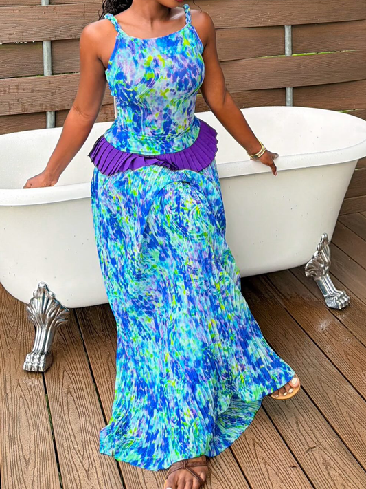 Pleated Patchwork Printed Jumpsuit