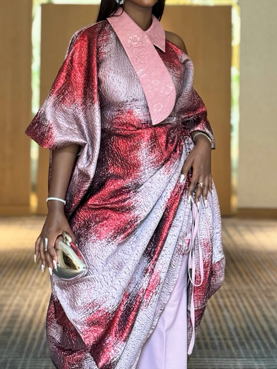 Asymmetric Neck Printed Maxi Dress