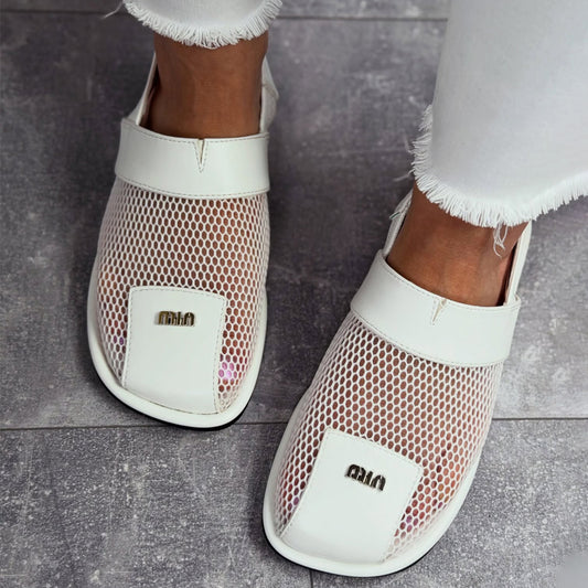 Mesh Cutout Square-toe Flat Sandals
